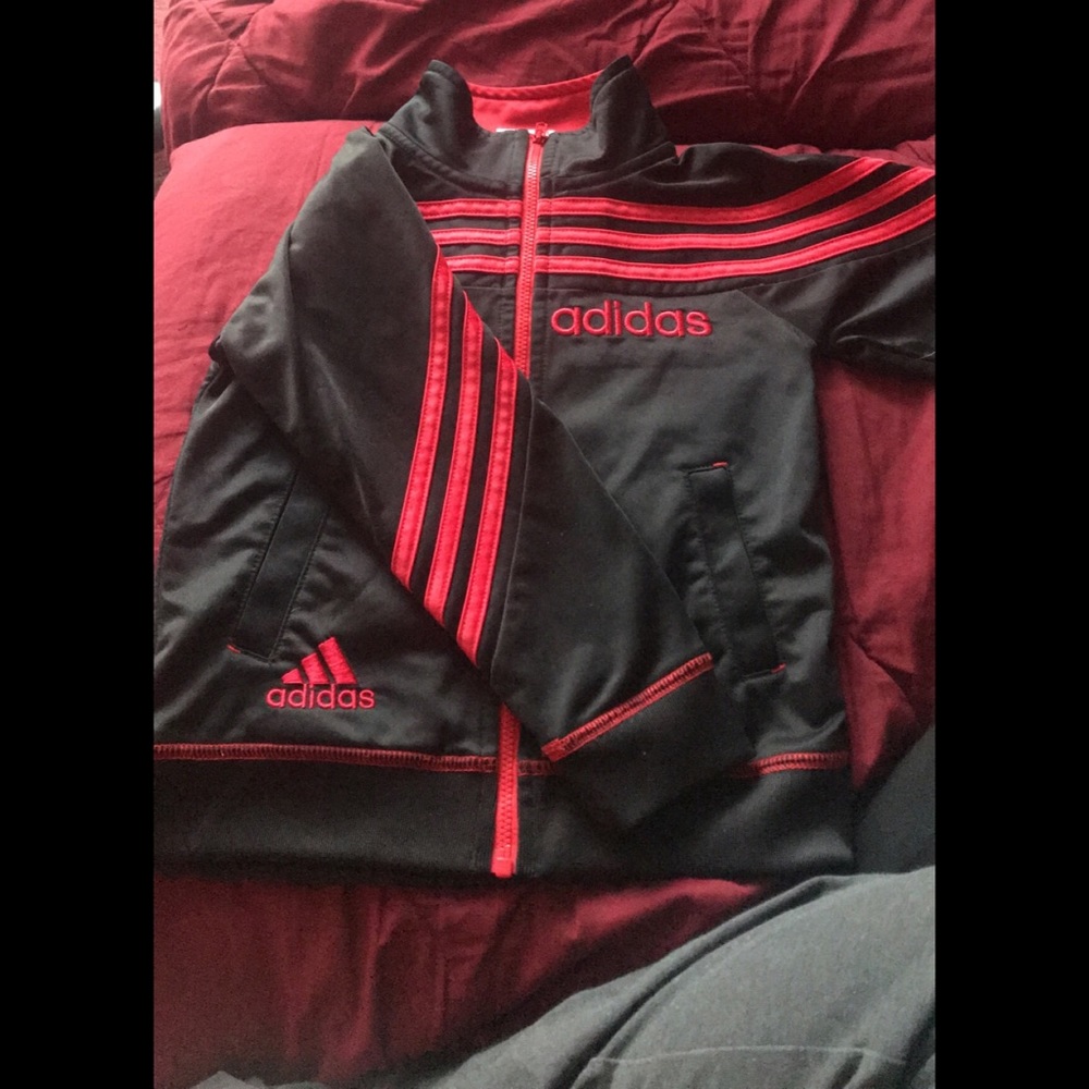 Adidas red and black zip up